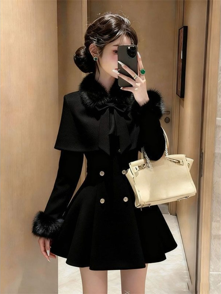 Winter Clothing Ladies - Fransız Zarif Vintage Yünlü 2 Parça