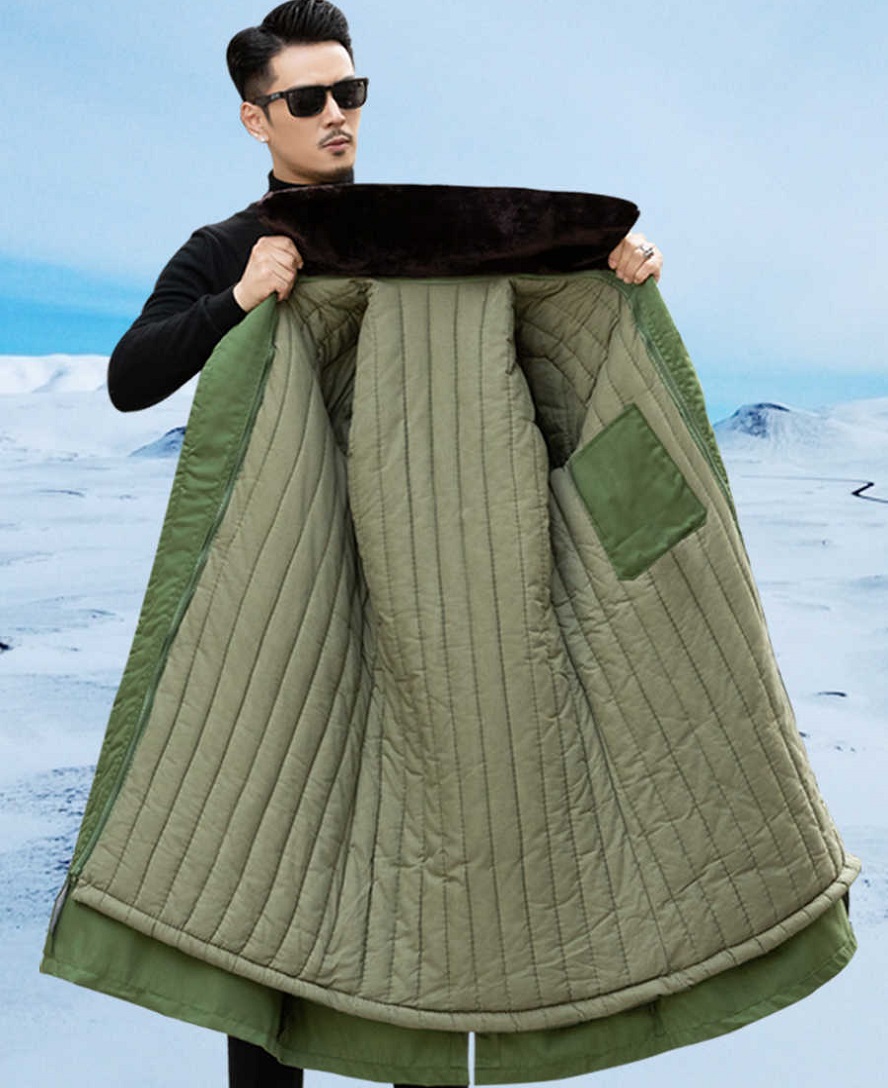 Yellow Winter Clothing - Kadın Kadife Uzun Ceket Soğuk Geçirmez