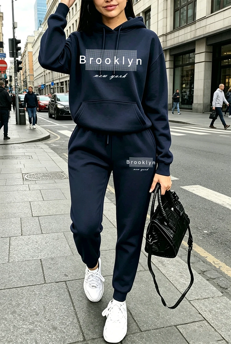 Winter Clothing Hoodie - Kadın Eşofman Takımı Baskılı Günlük Kapüşonlu