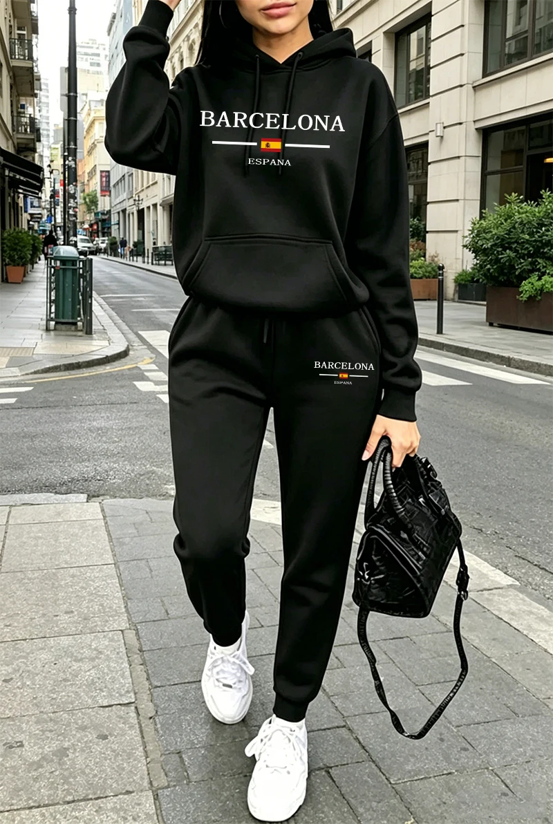 Winter Clothing Hoodie - Moda Kadın Eşofman Takımı Baskılı Günlük