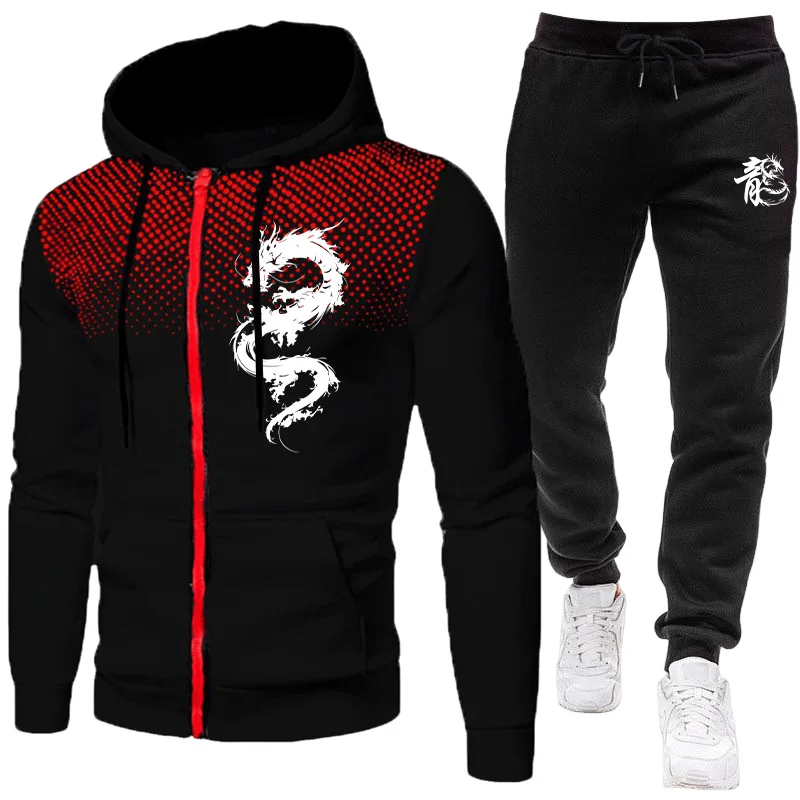 Winter Clothing Hoodie - Erkek Paris Ejderha Desenli Moda Baskılı