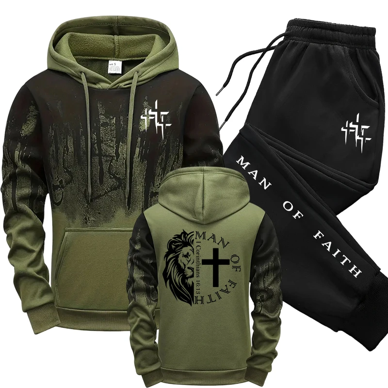 Winter Clothing Hoodie - Man of Faith Desenli Erkek Takımı